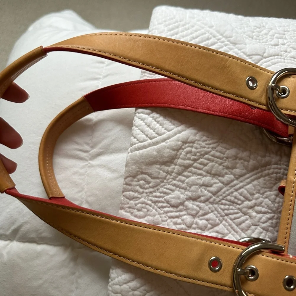 Coach Multicolored Tote Bag W/ Silver Buckles & Red Inside - Picture 12 of 13